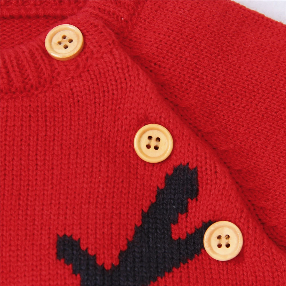 Зимний, осенний, Рождественский вязаный свитер для новорожденных девочек комбинезон с длинными рукавами, комбинезон Теплая, мягкая шерсть Рождественская одежда на возраст от 0 до 18 месяцев