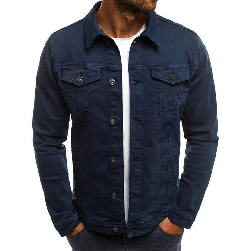Мужская джинсовая куртка высокого качества, ковбойские мужские джинсовые куртки, одноцветные повседневные облегающие уличные мужские джинсовые куртки размера плюс 3XL