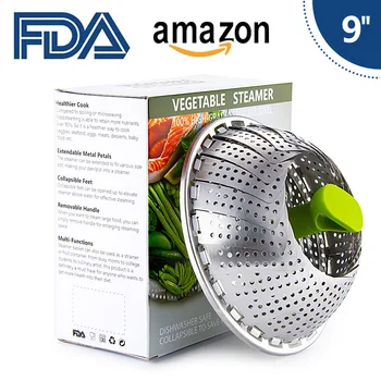 

9-Inch Regulation Stainless Steel Folding Steamer Diameter 24cm Retractable Steamer Steaming Rack Basket Steamer