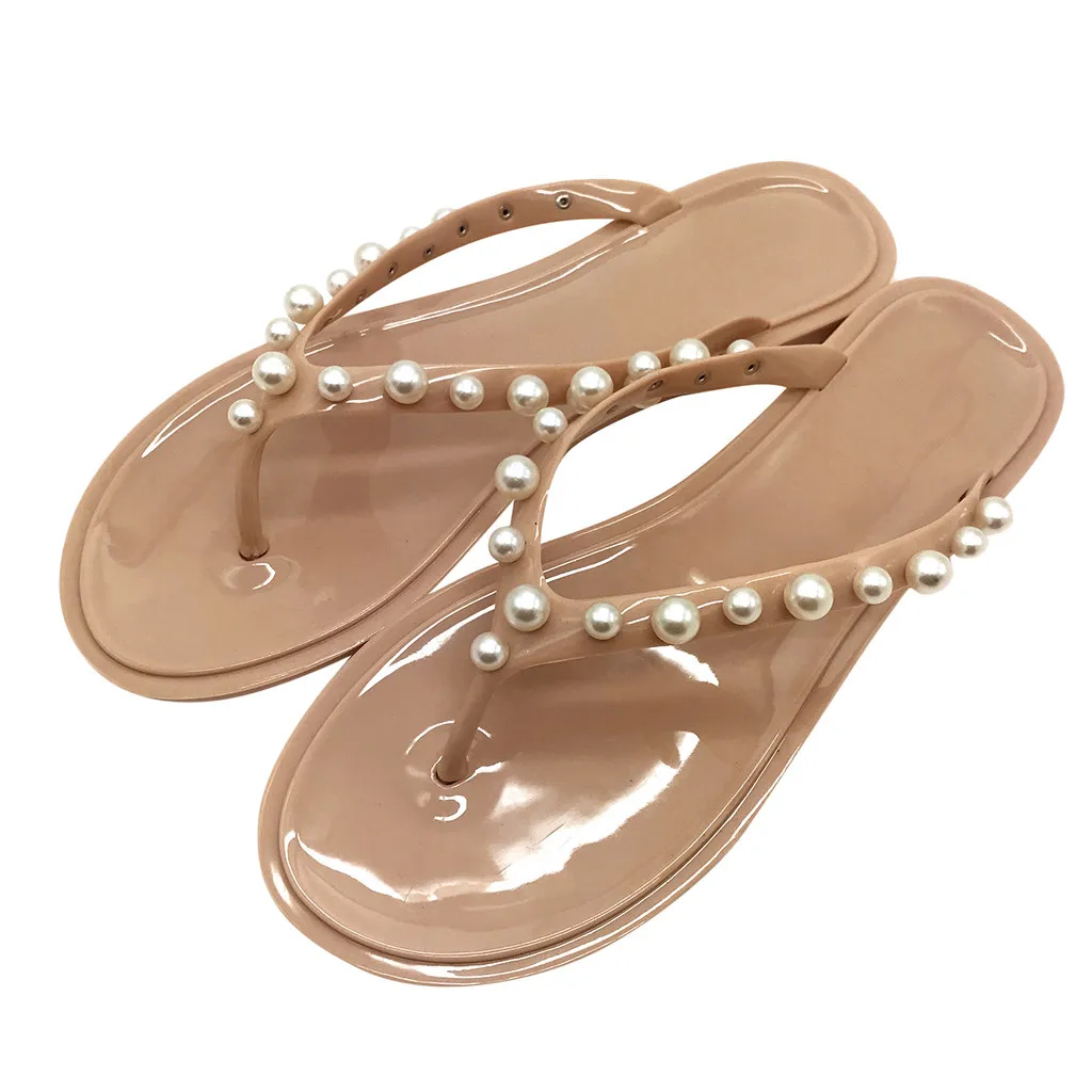 

SAGACE Flip-Flops Slipper Women Non-Slip Beaded Breathable Flats Open Toe Plus Size Sandals Shoes Bright Diamond Roman Slides