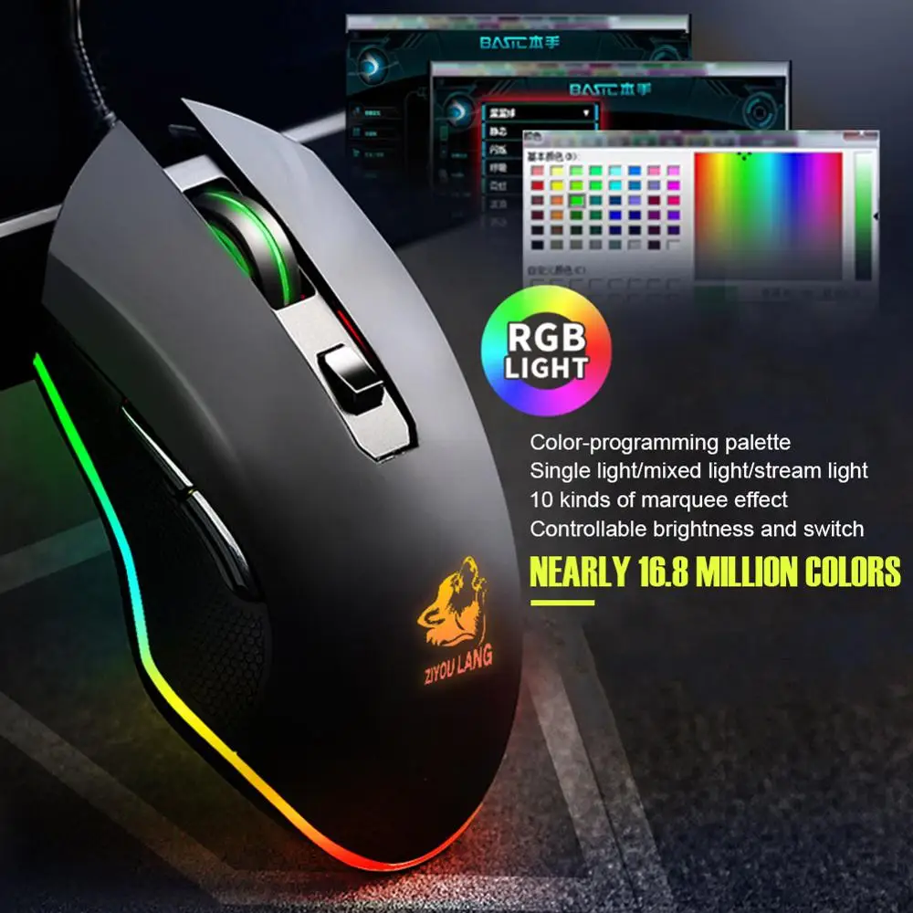 

Wired Gaming Mouse RGB USB Colorful Mouse 3200DPI 6 Keys Computer Mouse for Windows Mac