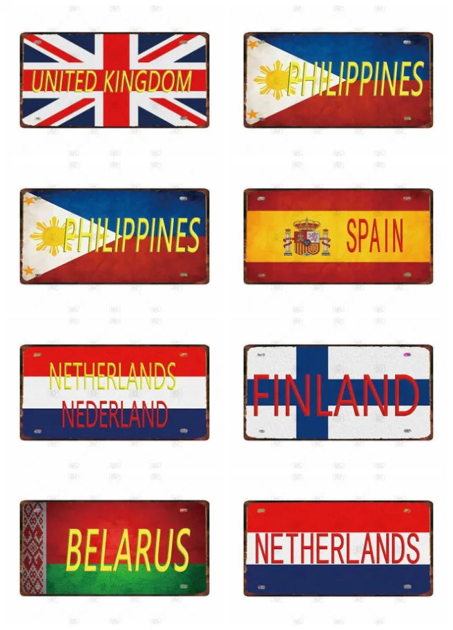 

National Flag License Plate Bar Wall Decoration Tin Sign Country Metal Sign Home Decor Painting Plaques Art Poster