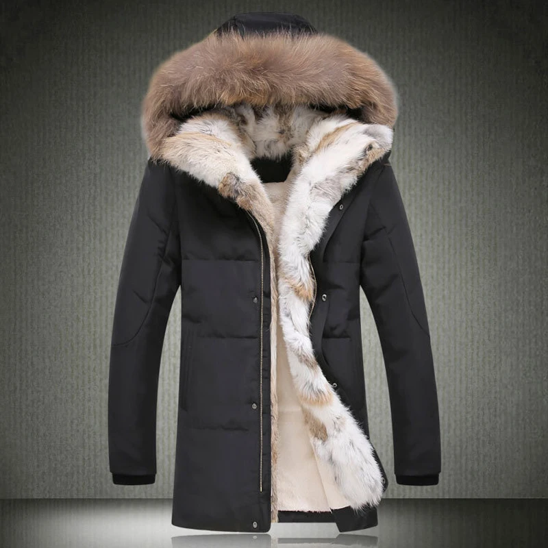 Лидер продаж, брендовая зимняя мужская куртка, новинка, парка, пальто для мужчин, за рубежом, меховой капюшон, мужская куртка, холодная, повседневная, парка, S-XL - Цвет: Black