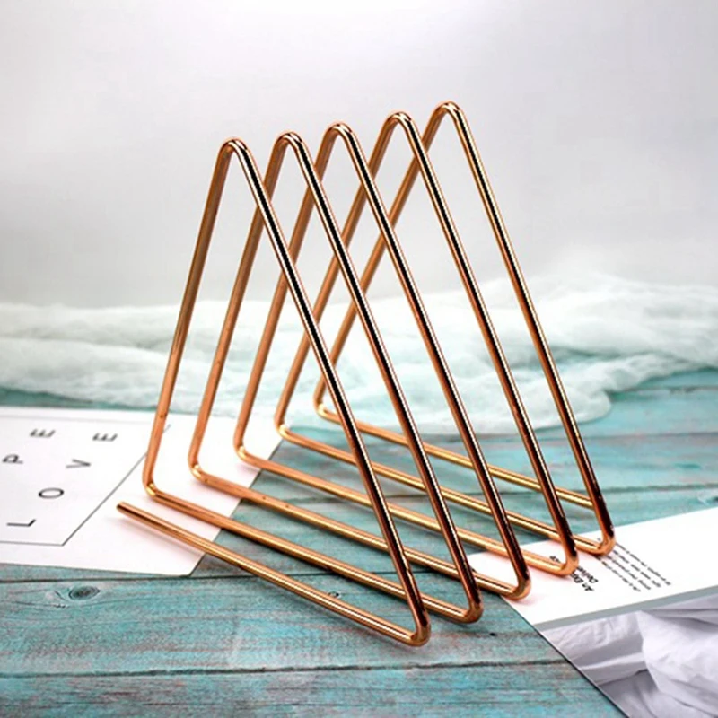 

Nordic Triple-cornered Simple Wrought Iron Home Desktop Storage Rack Shelf File Magazine Storage Rack Office Rack-Rose Gold