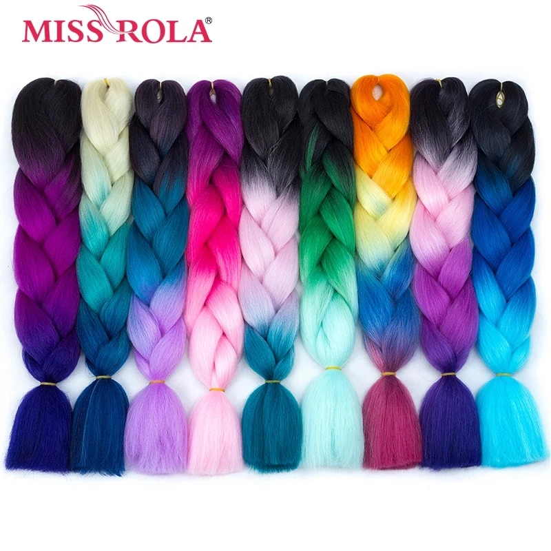 MISS ROLA 24Inch Glowing Twist Braids Braiding Hair Extensions Jumbo Braids Ombre Synthetic Hair Support Wholesale