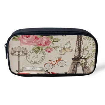 

Casual Cosmetic Bag Eiffel Tower Flowers Car Bike Retro Style Makeup Travel Bag Zipper Pencil Case Office Student Stationery