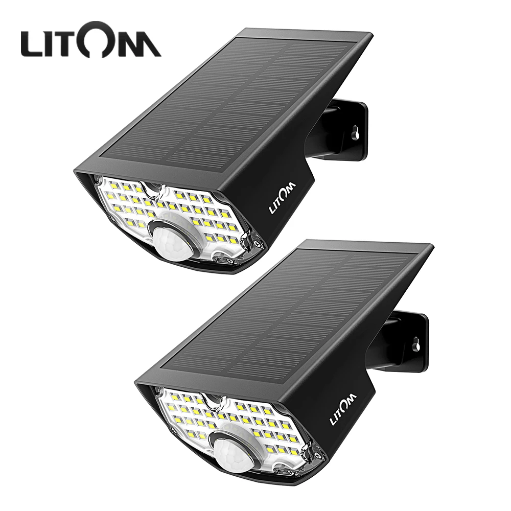 

2 Pack Litom CD200 Solar Lights Outdoor Motion Sensor Night Security Wall Lamp 30 LED IP65 Waterproof Energy Saving Garden Yard