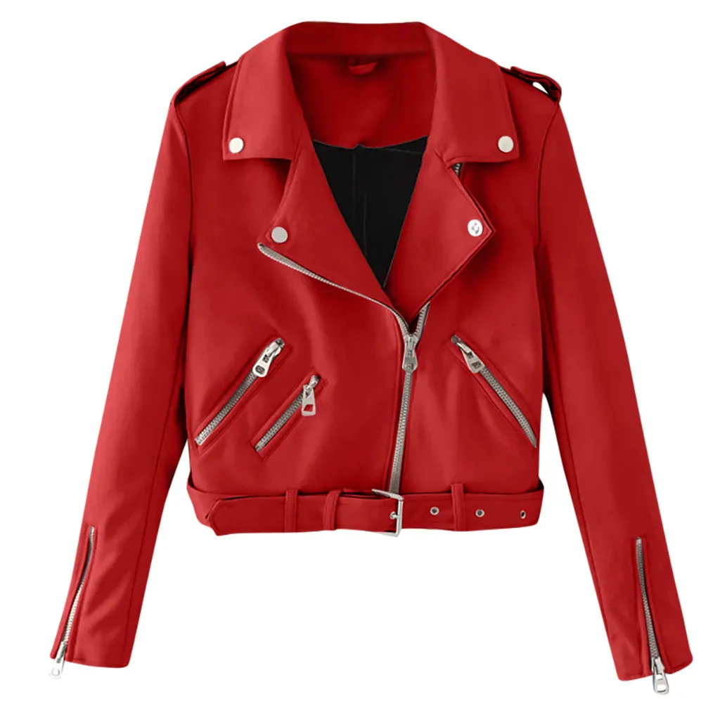Новая модная женская осенне-зимняя черная искусственная кожаная куртка с застежками-молниями, базовое пальто с отложным воротником, мотоциклетное пальто для верховой езды A12