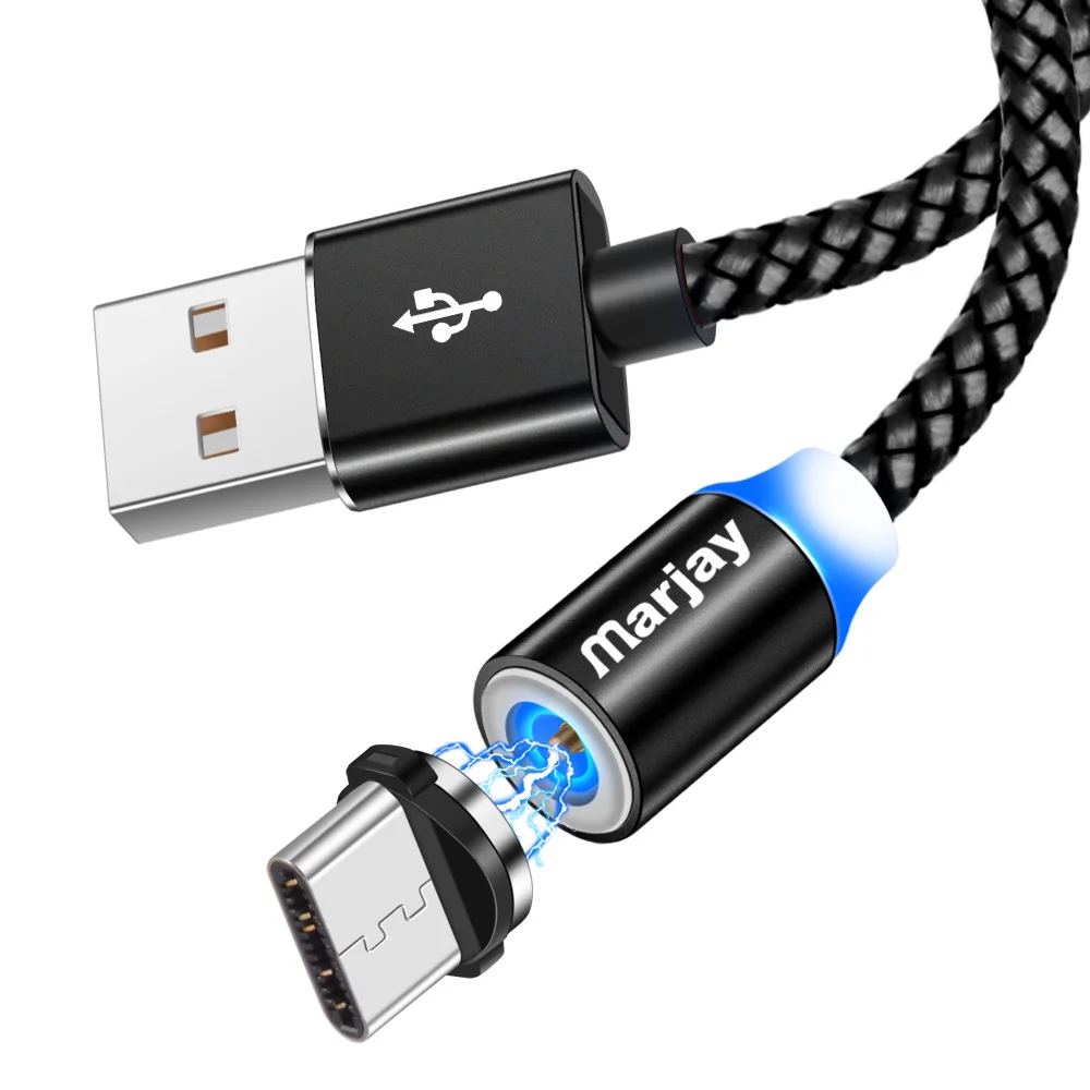 Marjay Магнитный Micro USB кабель для huawei Xiaomi Redmi Быстрая зарядка type C кабель для samsung магнитное зарядное устройство USB шнур для iPhone - Цвет: Black for Type C