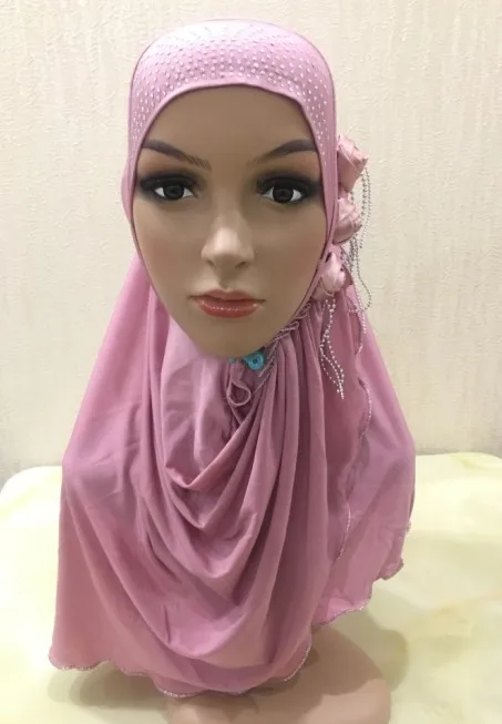 Ramadan Women Muslim Amira Hijab Islamic Scarf Flowers Rhinestone Headwear Turban Headscarf Hair Loss Prayer Hat Bandanas Cap