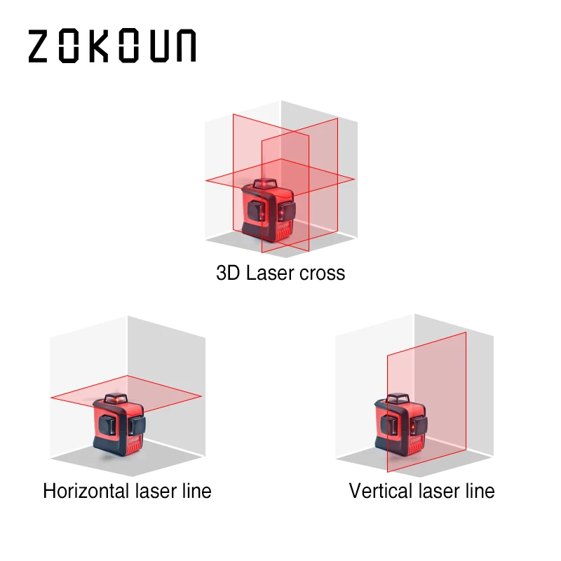 ZOKOUN CE сертифицированные 3D линии самонивелирующиеся 360 горизонтальный и вертикальный крест супер мощный красный лазерный луч линии лазерный уровень