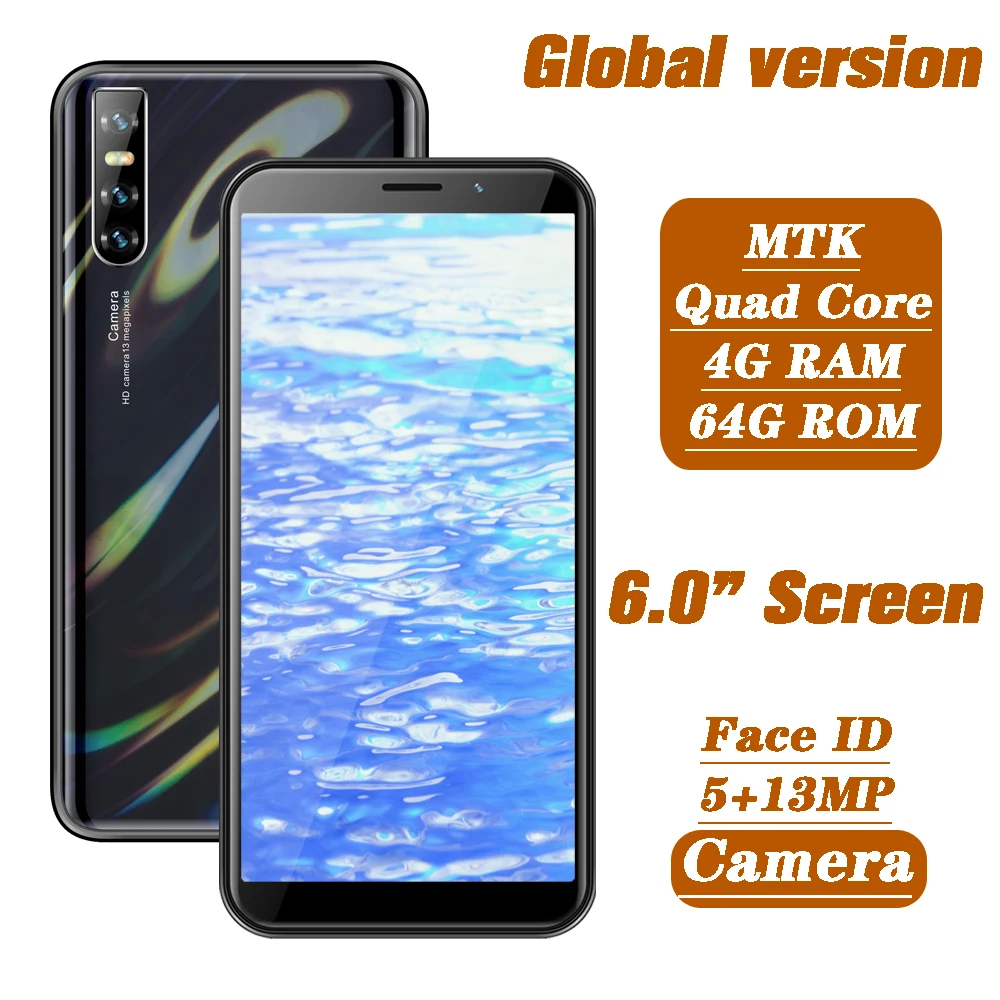 Face id unlocked 4T Global Version 6.0'' Full Screen 13MP Smartphones 4GB RAM 64GB ROM Android Mobile Phones Cellphones Celulars |