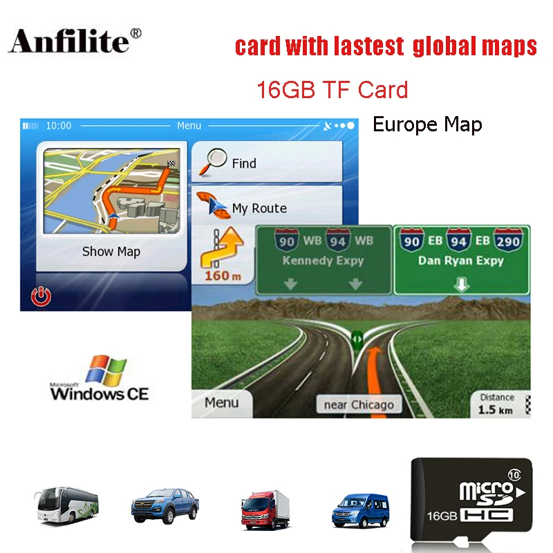 

GPS accessories 16G gps maps sd card 2019 latest Map for WinCE car gps navigation map Europe/Russia/USA/CA/AU/Israel Car gps map