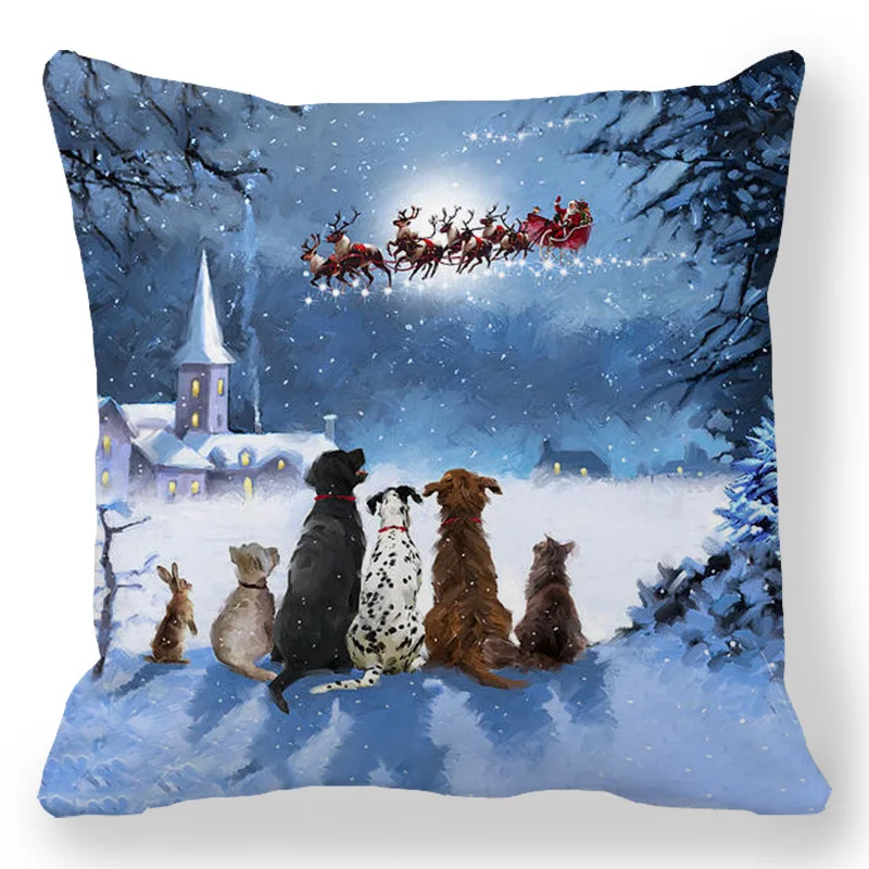 Christmas Decor Pillow Covers 45x45cm Animals Snowman Printed Cushion Cover Winter Holiday Party Decorative Pillowcase for Couch