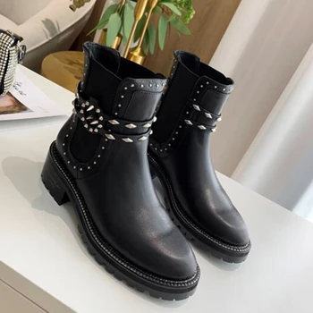 

Women Ankle Boots Black Genuine Leather Martin Boots Runway Autumn Winter Chesale Boots Women Casual Shoes Flats
