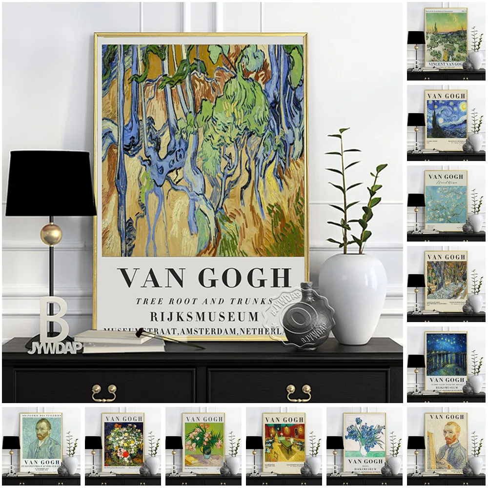 Vincent Van Gogh Museum Tentoonstelling Poster, De Sterrennacht Olieverf,  Almond Blossoms Prints, vintage Van Gogh Muur Foto|Schilderij \u0026  Schoonschrift| - AliExpress