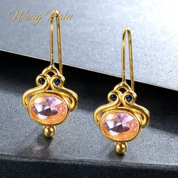 

Wong Rain Vintage 100% 925 Sterling Silver Rose Quartz Sapphire Gemstone Drop Dangle Yellow Gold Earrings Fine Jewelry Wholesale