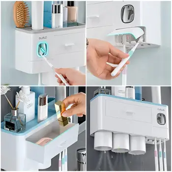 

Adsorption Inverted Toothbrush Holder Wall Mount Magnetic Toothpaste Dispenser Makeup Storage Rack For Bathroom Accessories Set