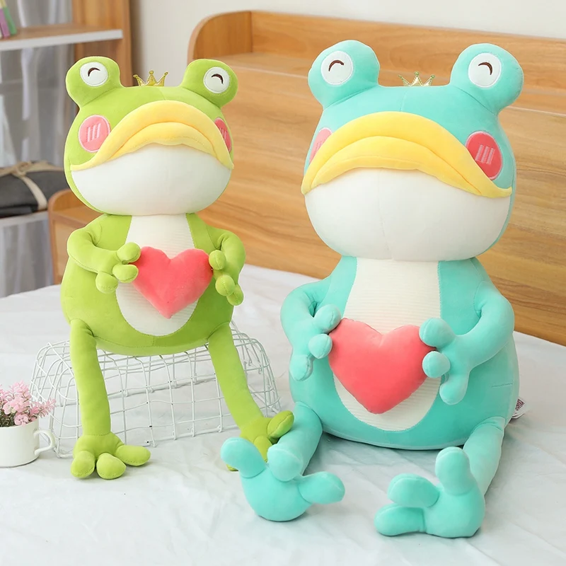 

Hot Huggable Big Mouse Frog With Heart Plush Toy Soft Stuffed Cartoon Animal Long Legs Crown Frog Doll Bedroom Decor Kids Gift
