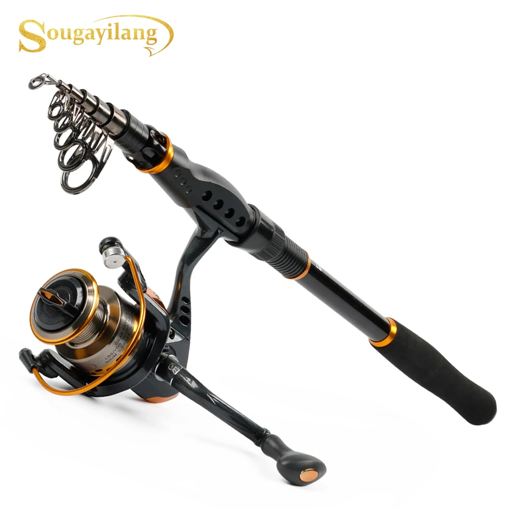 

Sougayilang Portable Fishing Pole and Reel Combos - Carbon Fiber Telescopic Travel Spinning Rod and 13+1bb Spinning Reel Set