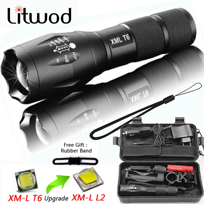 

Litwod LED Rechargeable Flashlight XML T6 5 mode zoom linterna torch 8000 LM 18650 Battery Outdoor Camping Powerful Flashlight