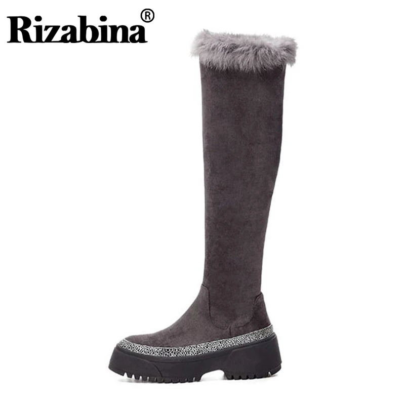 RIZABINA Women Thigh High Boots Real Leather Thick Bottom Platform
Shoes Women Winter Warm Plush Fur Over Knee Boots Size 34-39 RIZABINA Women Thigh High Boots Real Leather Thick Bottom Platform
Shoes Women Winter Warm Plush Fur Over Knee Boots Size 34-39