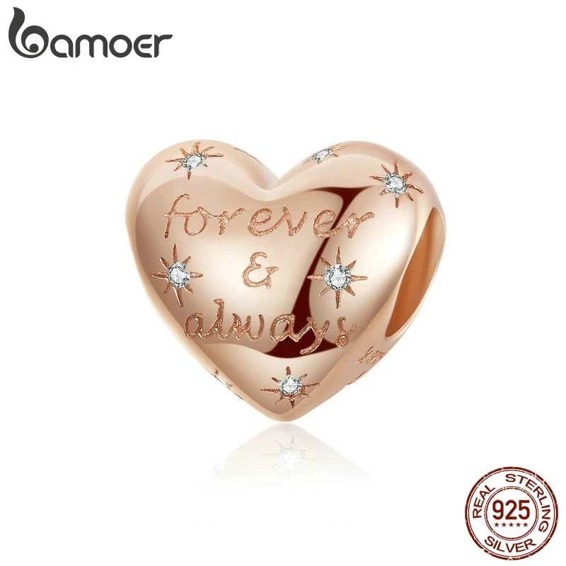 Bamoer сверкающие бусины в форме сердца для женщин ювелирное изделие Forever Love Charm из