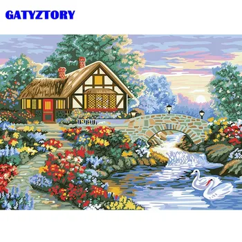 

GATYZTORY Colorful Flower And River Painting By Numbers DIY Oil Painting House Landscape Modern Wall Art Paint By Number Kits