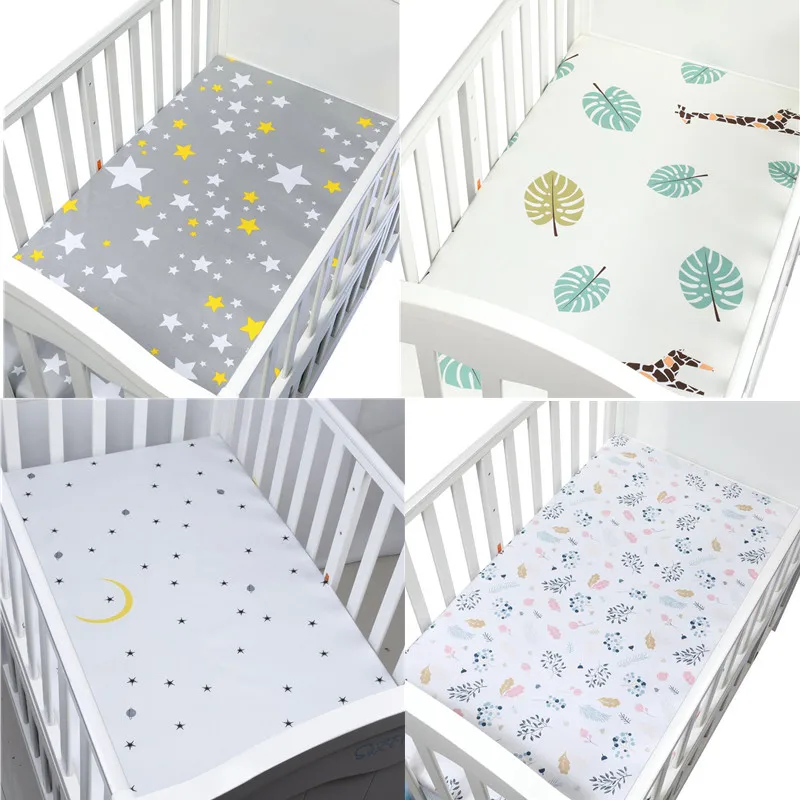 Sábanas ajustadas de algodón para cuna de bebé, 100% de 130cm x 70cm, fundas de colchón suaves con estampado para recién nacidos, juego de cama para niños pequeños, mini sábana de cuna