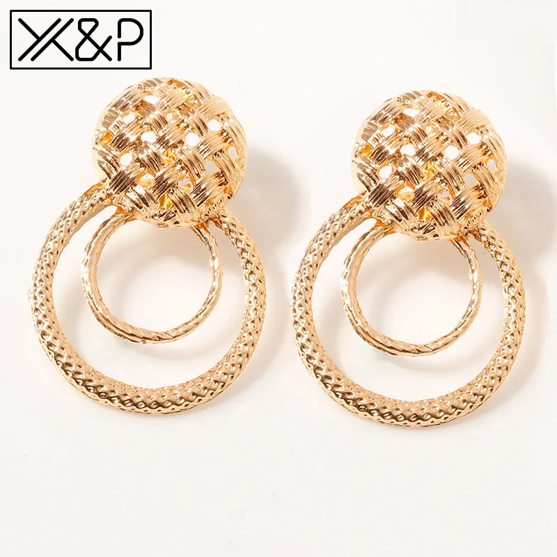 X& P элегантные винтажные круглые Висячие серьги для женщин геометрические круглые полые металлические золотые серьги женские модные ювелирные изделия