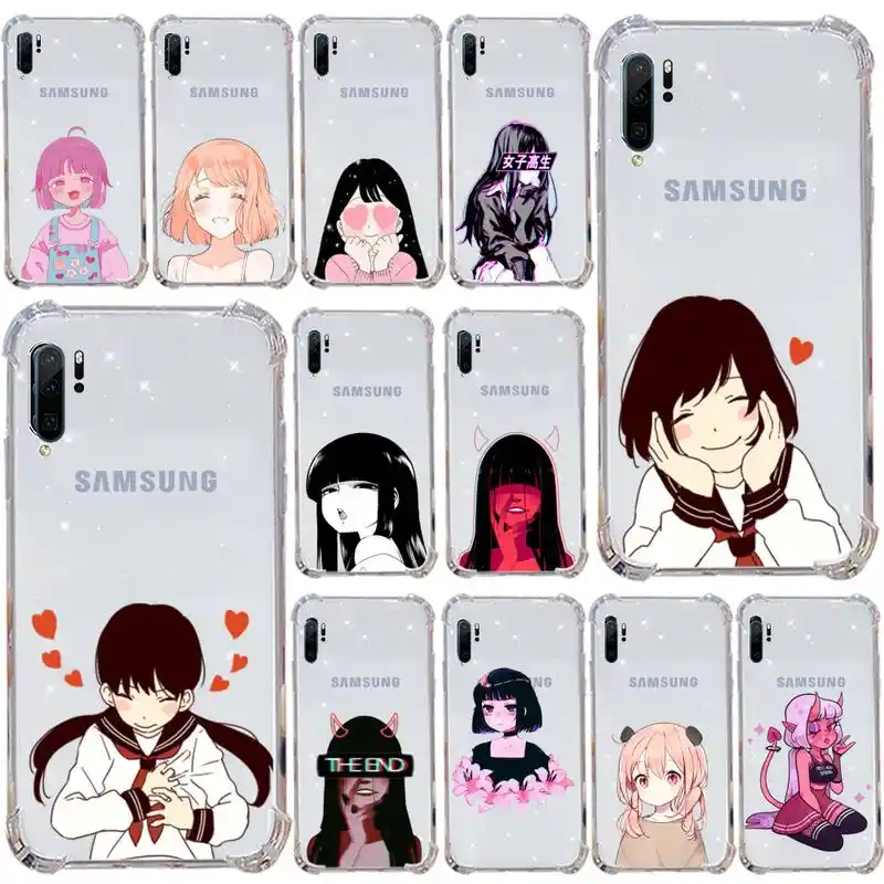 Anime Aesthetic Girl Drawing Phone Case Transparent For Samsung Galaxy 1 1s S8 S9 S10 Plus Note Ultra Phone Case Covers Aliexpress