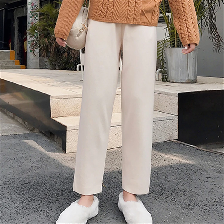 Colorfaith Новый 2019 осень-зима Для женщин брюки вязание шерстяное высокая посадка на пуговице элегантный корейский стиль женские