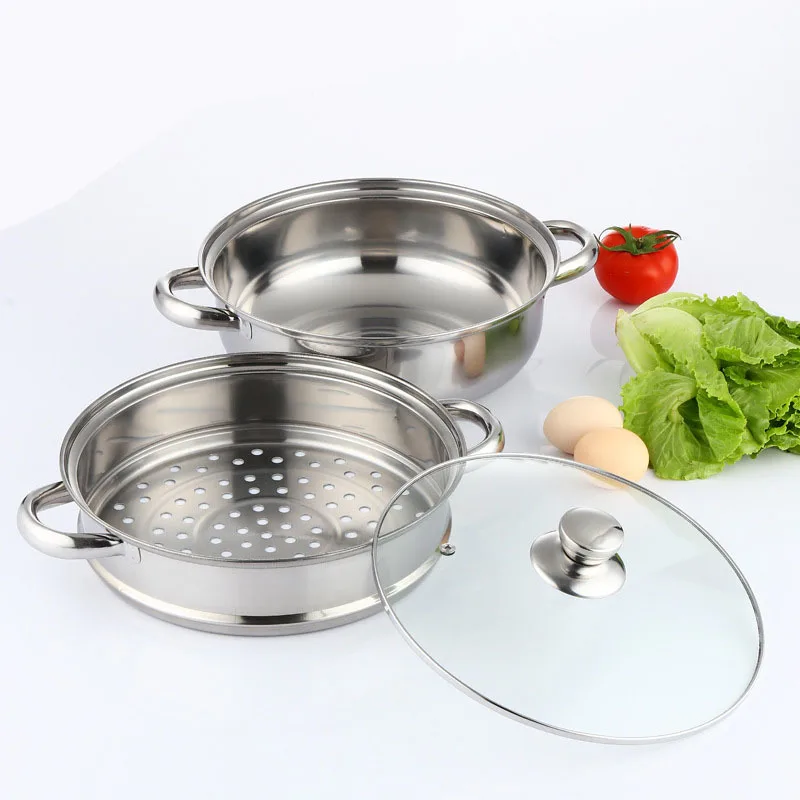Steamer Pot 28CM Stainless Steel Steam Pot Thicken Double Boiler 2-Layer Steamer Induction Cooker Steaming Soup for Home