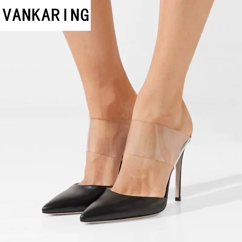 

fashion PVC transparent sexy women pumps sexy clear perspex crystal spike heel slippers shallow pointed toe summer sandals women
