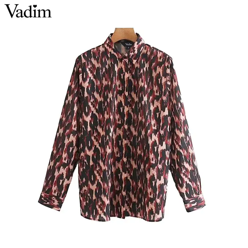 Женское элегантное платье vadim леопардовая расцветка блузки животный узор рубашка с длинным рукавом в винтажном стиле, одежда для офиса, повседневные топы, блузы mujer LB557