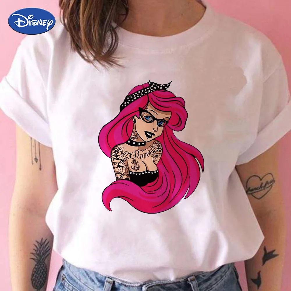 

Disney Ariel Princess Women T Shirts Y2K Sexy Soft Girl Aesthetic Clothes Tattoo Hipster Punk Ropa Mujer 2022 France Harajuku