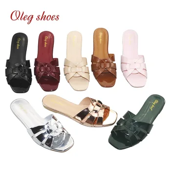 

2020 new brand women slipper pu leather open toe beach slides summer sandal leisure flip flops chip foot flat cross tide flats
