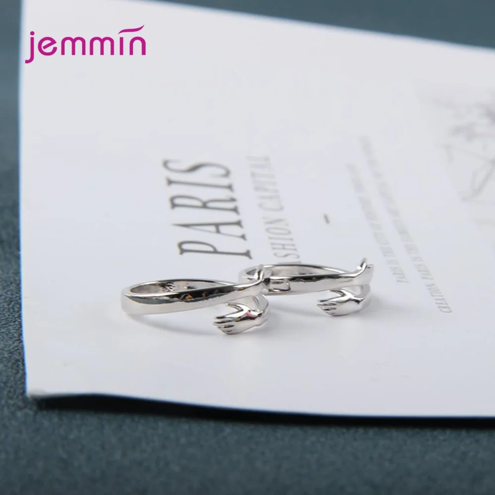 Exquisite 100% 925 Silver  Hugging Hands Rings for Lovers' Engagement Wedding Jewelry Open Finger Rings for Women Femme 5