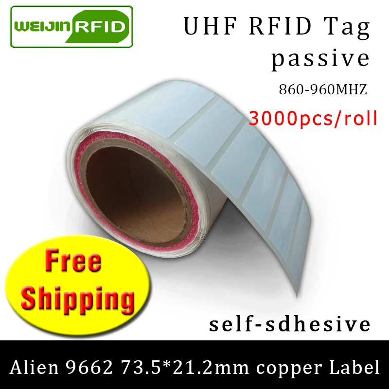 

UHF RFID tag sticker Alien 9662 EPC6C printable copper label 915m868mhz Higgs3 3000pcs free shipping adhesive passive RFID label