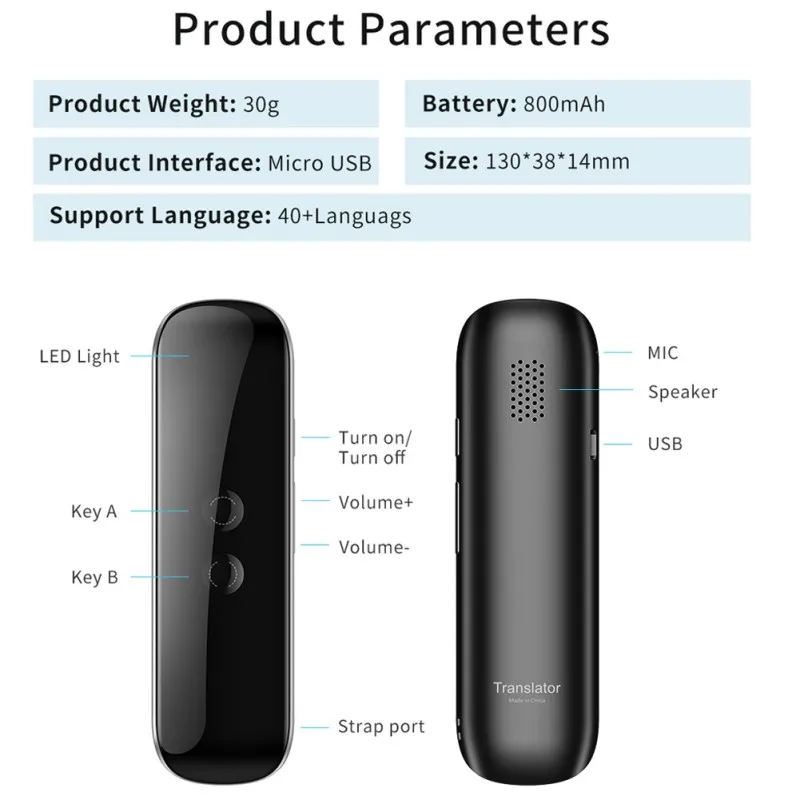 Greratlizard Smart Voice Translator Device Bluetooth Translator 40 Languages For Meeting Learning Travel Shopping Business