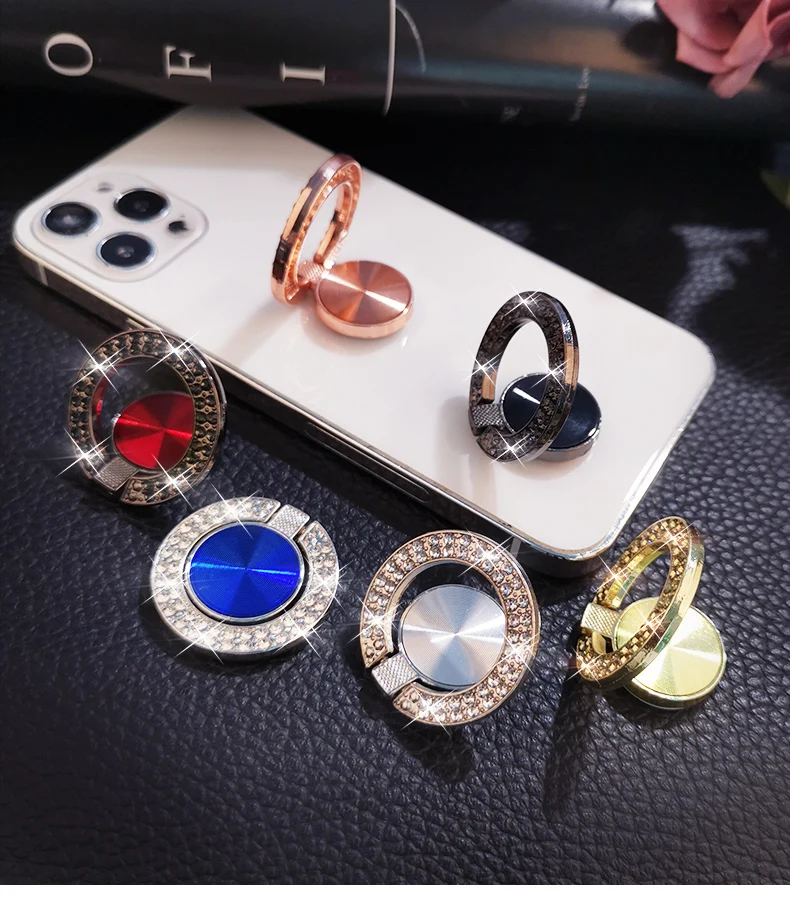 Crystal Round Phone Finger Ring Holder For iPhone Redmi Samsung Thread Metal Grip Rotation Cellphone Stand Mount Bracket car mount phone holder