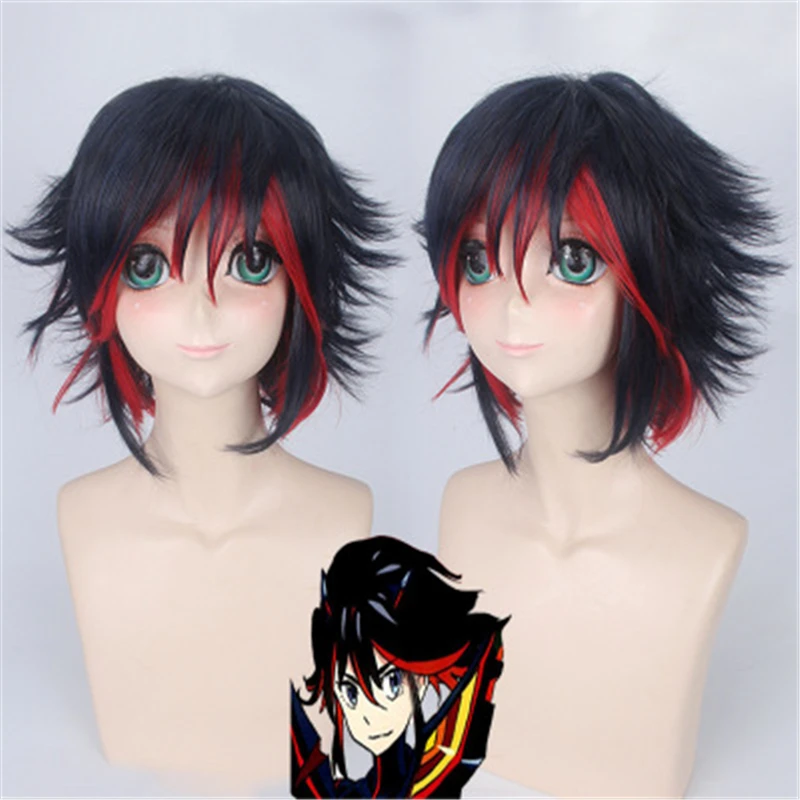 

Anime Universal Wigs Kill La Kill Matoi Ryuko Cosplay Wig for Women Short Curly Synthetic Hair Wig Black and Red Gradient Color