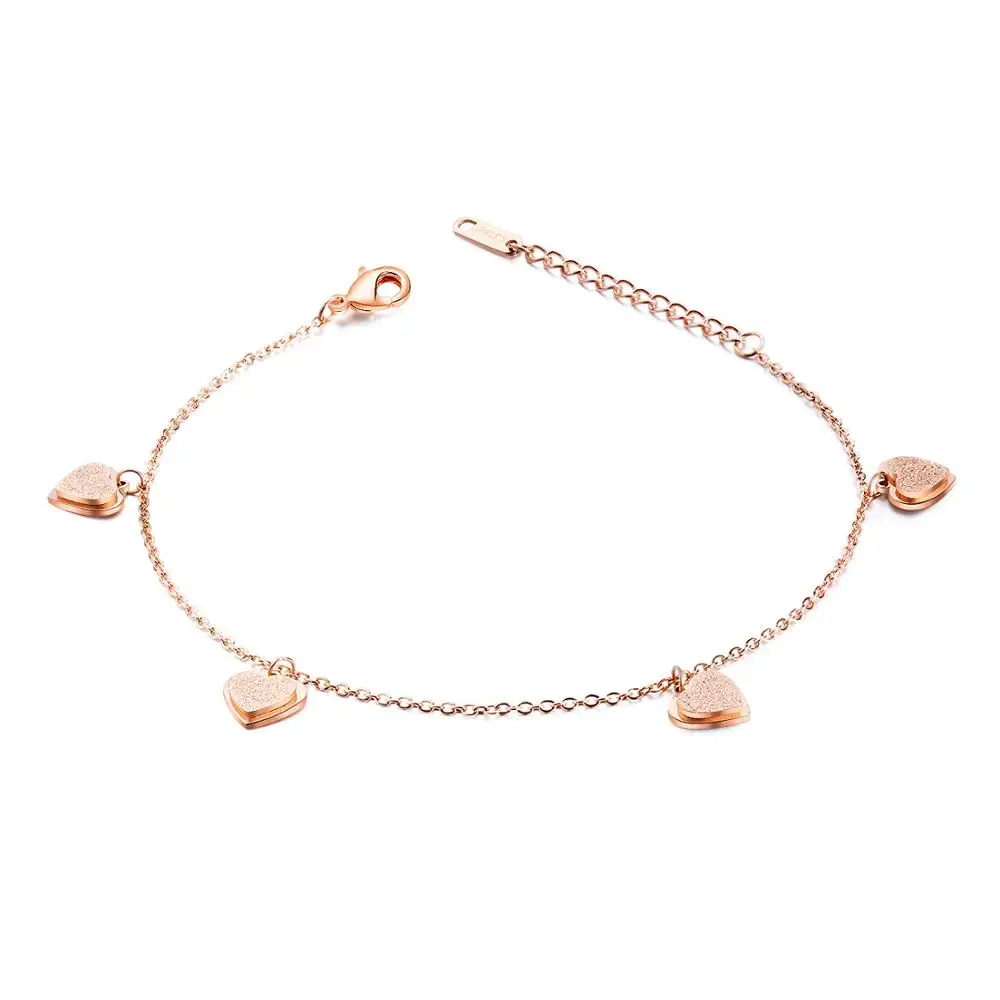 

Heart Charm Summer Anklets For Women Rose Color Stainless Steel Ladies Female Foot Bracelet Friendship Jewelry GZ092