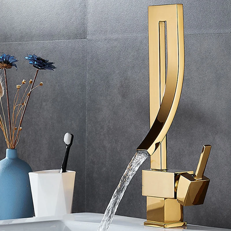 

Brass Bathroom Basin Faucet Gold Black Chrome Hot and Cold Mixer Tap Deck Mounted Bathroom Toilet Washbasin Faucets