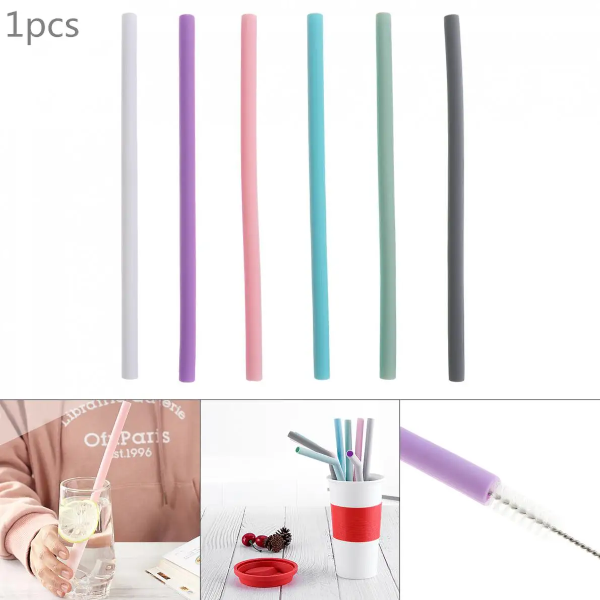 

1pcs 6 Colors Universal Reusable Flexible Straight Silicone Drinking Straws for - 40 Centigrade ~ 230 Centigrade