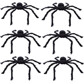 

6Pcs Halloween Decorations Outdoor 11.8 Inch Spider Posable Furry Black Giant Scary Fuzzy Spiders Indoor Yard Web Party
