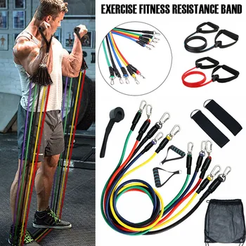 

New 3/11Pcs Resistance Bands Set Elastic Rubber Rope Yoga Training Workout Indoor Home Fitness Equipment