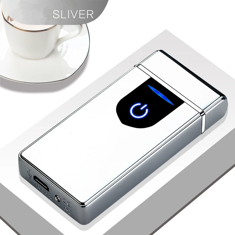 Двойной arc светодиодный сенсорный экран зондирование USB петля зарядки безопасный и портативный Зажигалка выбор подарка - Цвет: silver