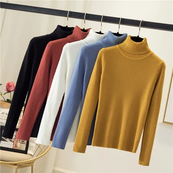 

Hot Turtleneck women sweater Knitted Pullovers Long sleeve winter clothes women Solid fashion girls sweaters