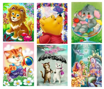 

5D DIY Diamond painting Cartoon cat Little lion elephant Various Animal Embroidery Cross Stitch Painting home Decor gift